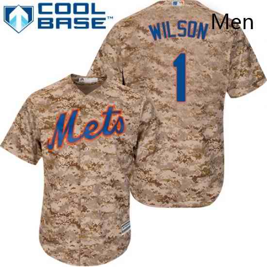 Mens Majestic New York Mets 1 Mookie Wilson Authentic Camo Alternate Cool Base MLB Jersey